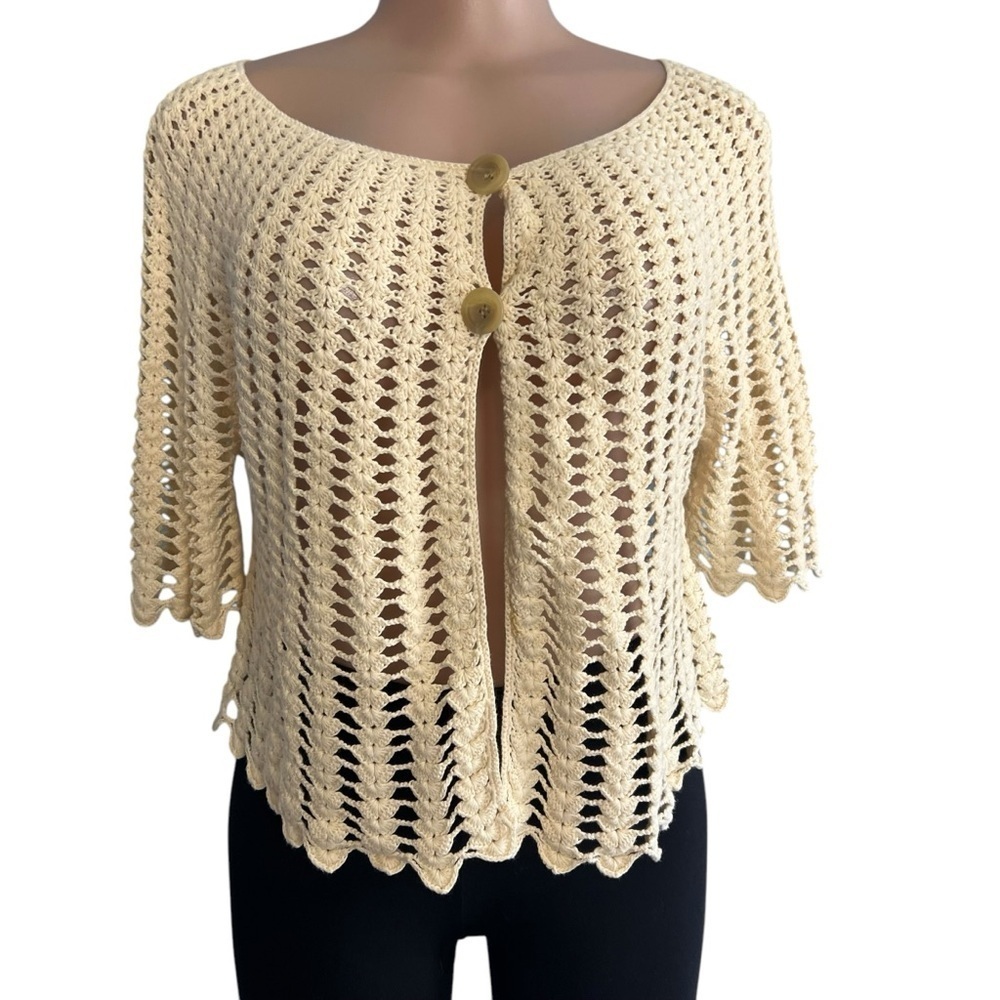 3/$30 ☀️ Talbots Cream Hand Knit Boho Short Sleeve Cardigan